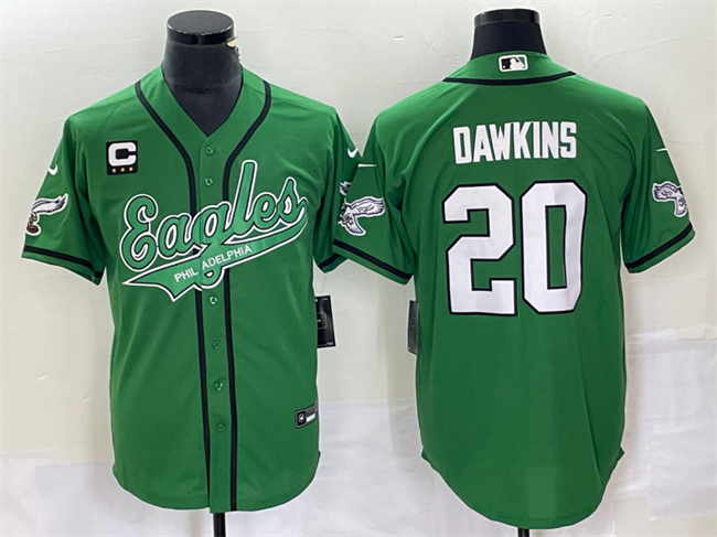 Men's Philadelphia Eagles #20 Brian Dawkins Green With C Patch Cool Base Stitched Baseball Jersey